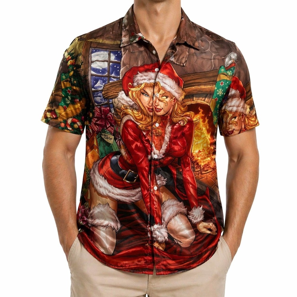 Pin-Up Shirt 5XL Christmas Lady Santa All Over Print